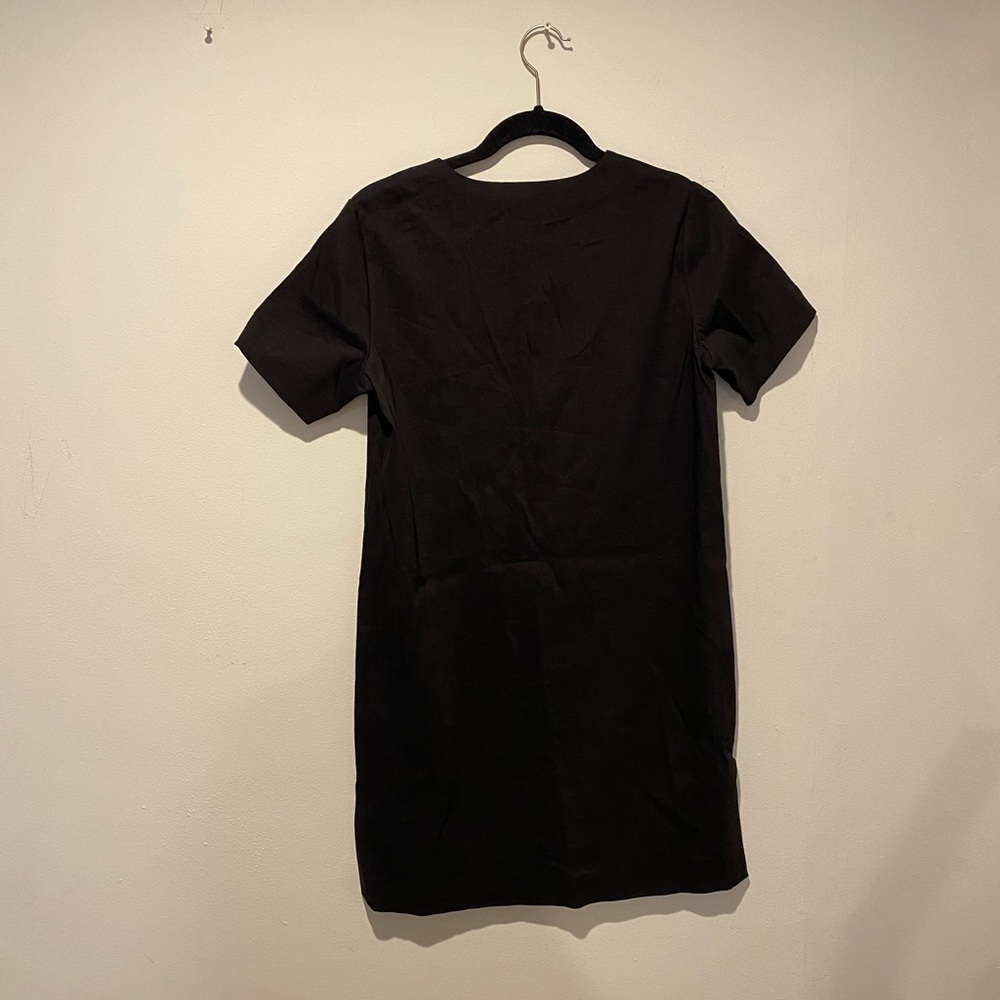 Black Theory dress with slit in the center of collar